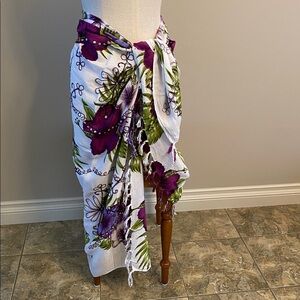 Hibiscus & Palm,  Green and Purple wrap/ Scarf